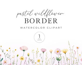 Pastel Wildflower Border, Wildflower Field Border Clipart, Watercolor Field Clipart, Transparent PNG, Instant Download, for Commercial Use