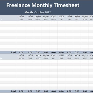 Freelance Monthly Hour Tracker With Timesheet Report Microsoft Excel ...