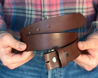 Personalized Men's Classic Leather Belt Tooled Embossed Genuine Full Grain Leather without Buckle Men’s Engraved Belt 1.5" Snap-On Belt