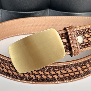 Western Leather Belt for Men Tooled Belt Personalized with Western Handmade Buckle Men’s Cowboy Rodeo Engraved Full Grain Leather Belt 1.5&quot;
