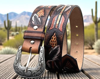 メキシカン刺繍ベルト。メンズカウボーイウエスタンベルト。メンズ