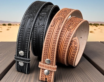 Western Leather Strap Handmade Personalized Tooled Leather Belts Embossed Full Grain Removable Buckle Cowboy Belt Western Gift