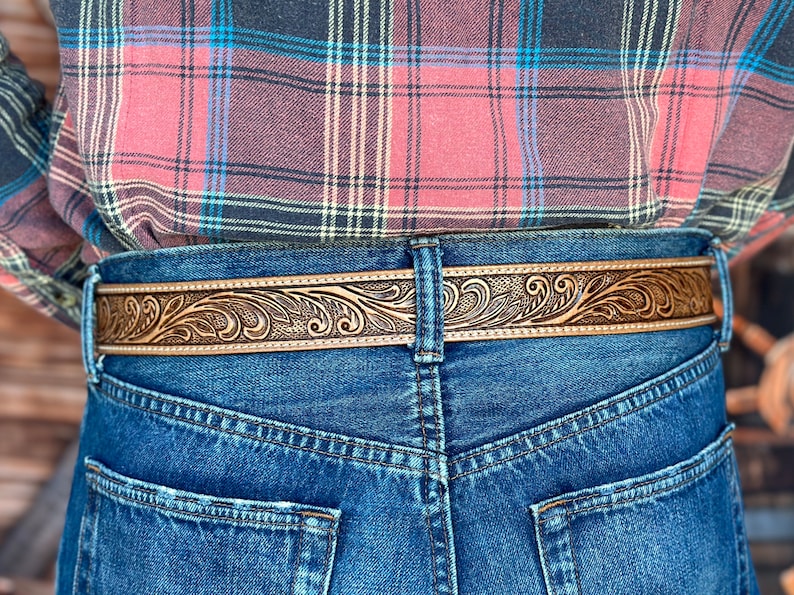 Floral Engraved Leather Belt