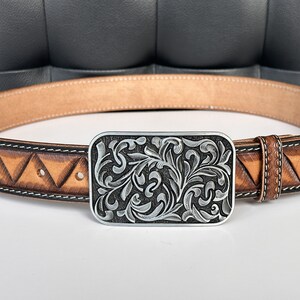 Western Leather Belt for Men Tooled Personalized Embossed Full Grain Leather Western Belt Cowboy Buckle Rodeo Handmade Engraved 1.5&quot; Belt