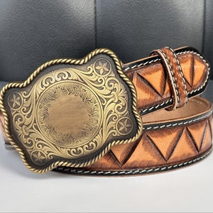 Western Leather Belt for Men Tooled Personalized Full Grain Cowhide Embossed Western Buckle Cowboy Handmade Engraved 1.5&quot; Snap-On Rodeo Belt