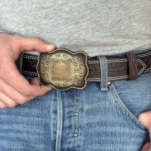 Men&#39;s Western Tooled Genuine Leather Belt with Cowboy Buckle Belt Handmade Personalized Men’s Cowboy Rodeo 1.5&quot; Engraved Full Grain Leather