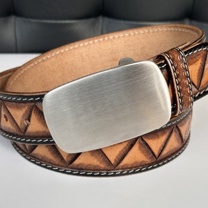 Western Leather Belt Men&#39;s Full Grain Leather Cowboy Embossed Personalized Snap-On Belt Engraved Buckle Tooled Handmade Rodeo 1.5&quot; Wide Belt