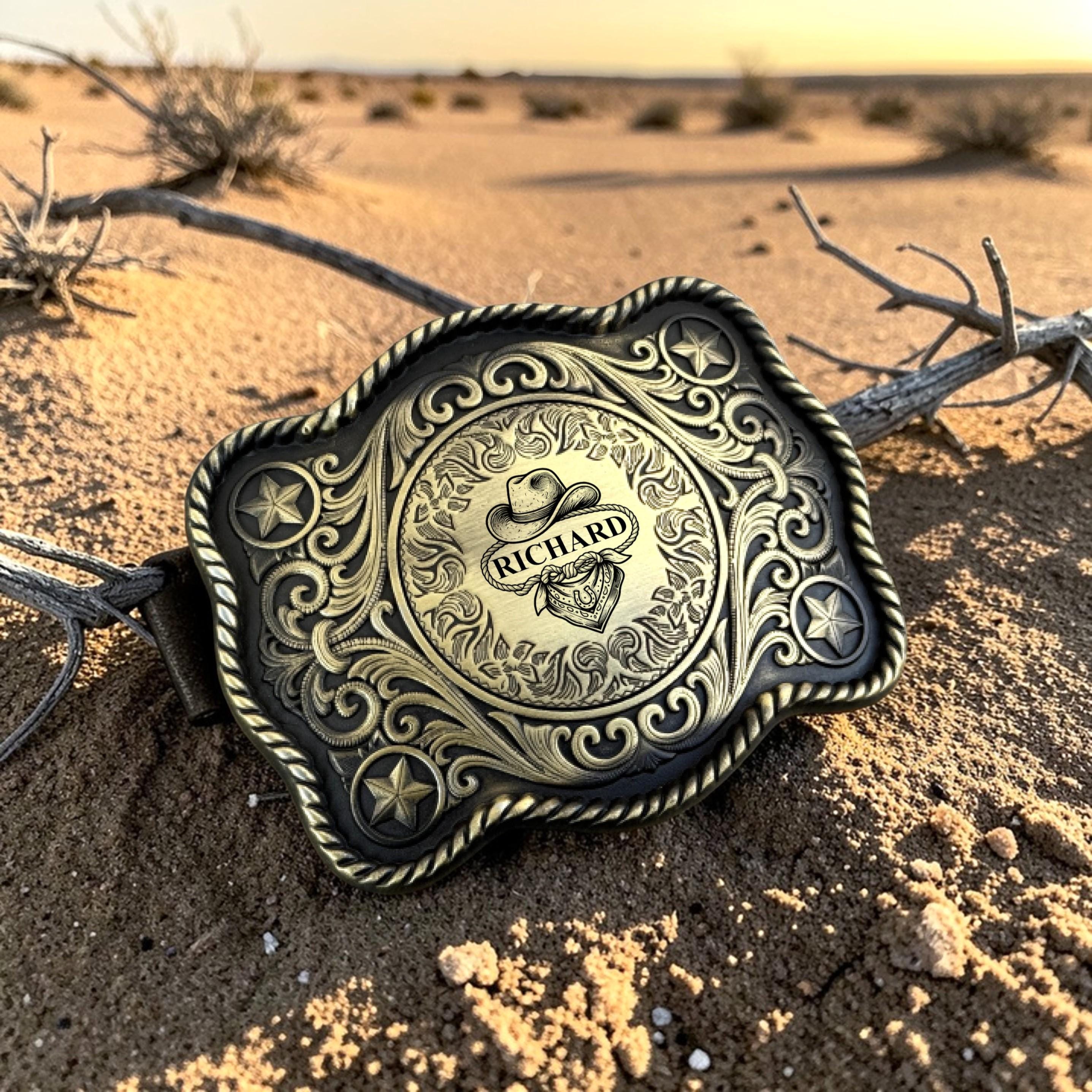 Personalized Western Belt Buckle, Custom Cowboy Buckle With Engraved ...