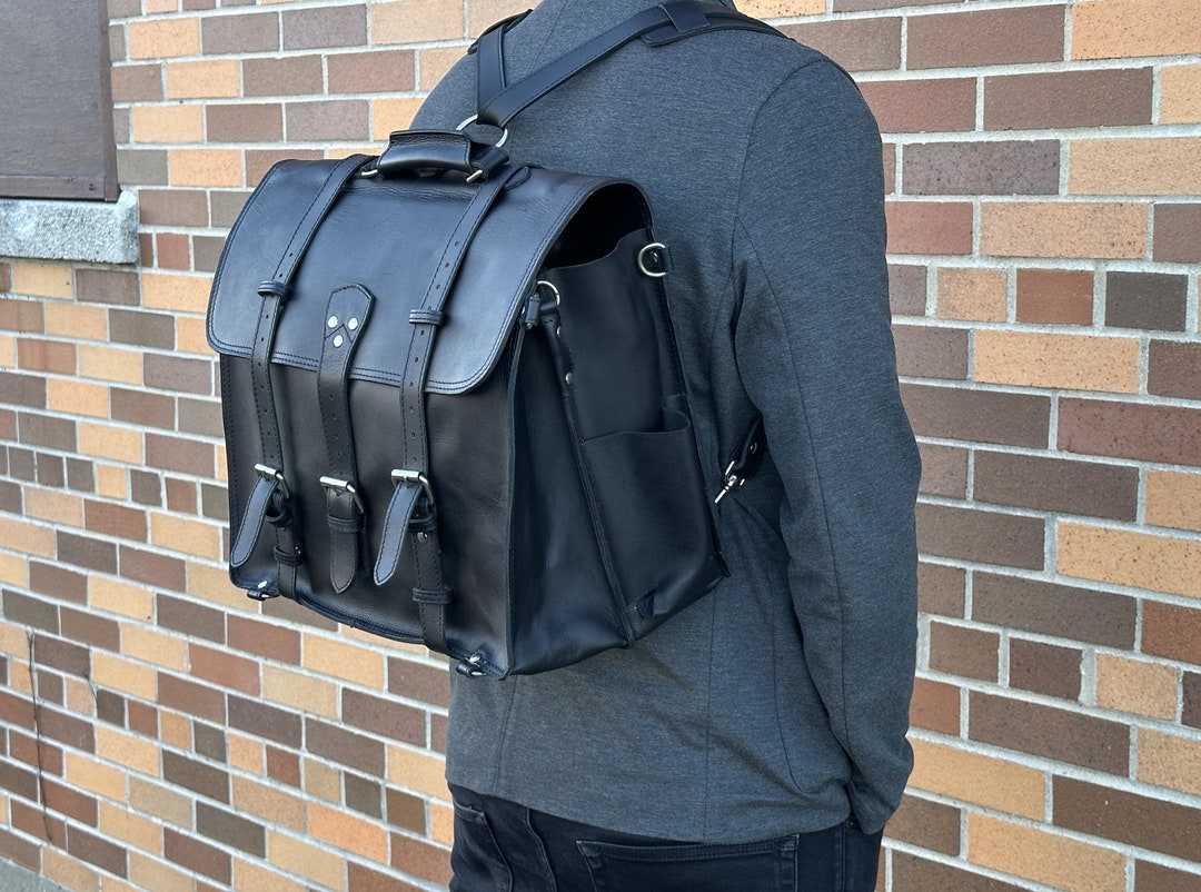 Convertible Leather Backpack Briefcase Laptop Bag Full Grain Etsy