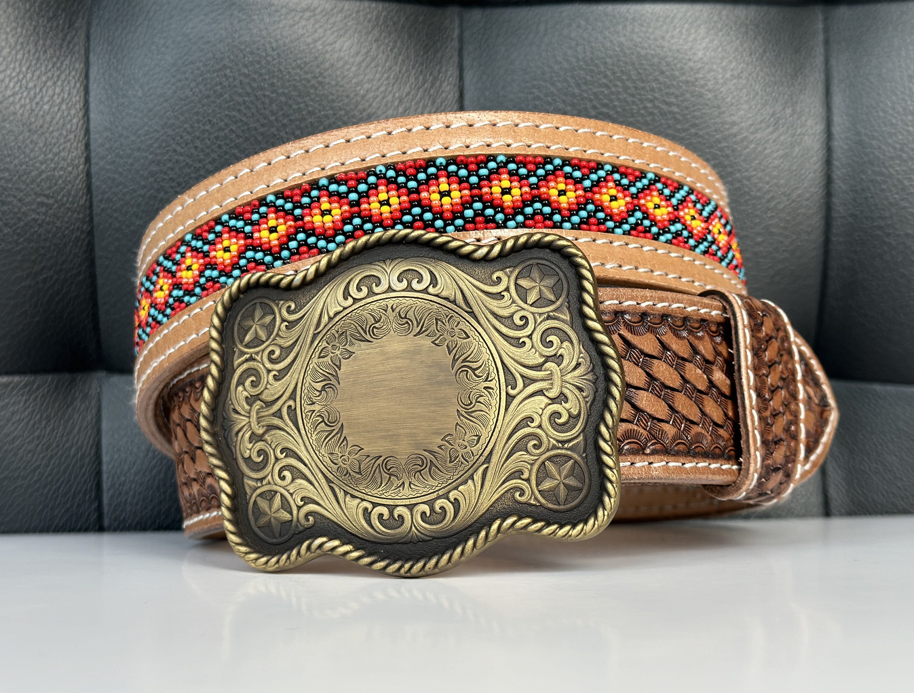 Western Aztec Leather Belt - Etsy
