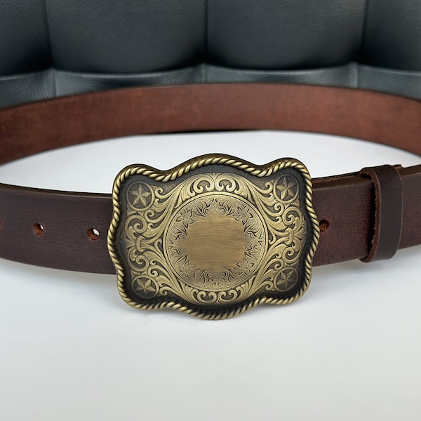 Men's Western Tooled Genuine Leather Belt with Alloy Buckle Handmade Personalized Men’s Cowboy 1.5" Rodeo Full Grain Cowboy Leather Belt