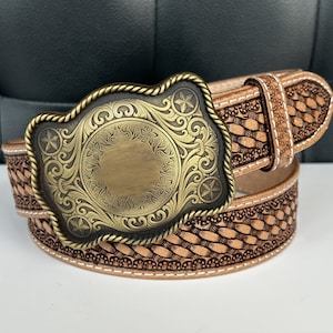 Men&#39;s Western Tooled Leather Belt Western Handmade Buckle Belt Personalized Men’s Cowboy Rodeo Engraved Embossed Full Grain Leather 1.5&quot;
