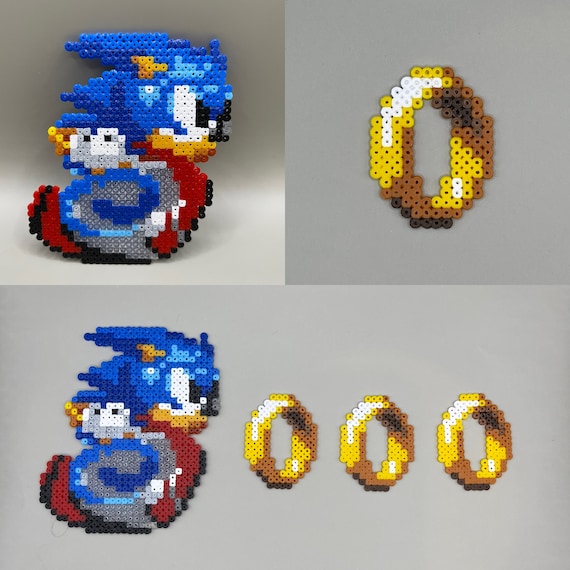 Sonic the Hedgehog & Gold Ring Fridge Magnet/keyring/wall  Decoration/sticker Hama/perler Beads 