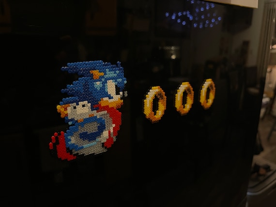 Sonic the Hedgehog & Gold Ring Fridge Magnet/keyring/wall  Decoration/sticker Hama/perler Beads 