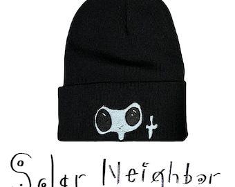 Embroidered Middle Finger Alien Beanie Hat (Black)