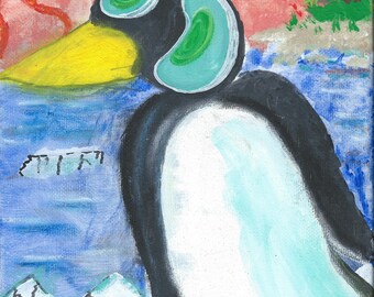 Psychedelic Penguin 8x10 Original Painting