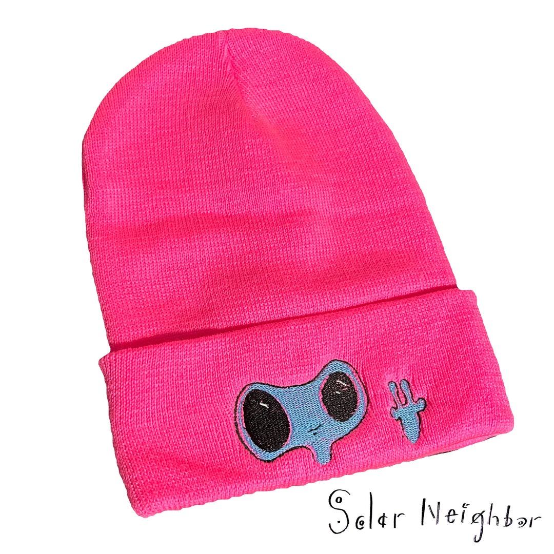 Peace Sign Embroidered Alien Beanie Hat pink - Etsy