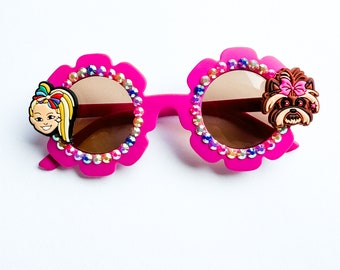 Custom Jojo Bow Kids Sunglasses | Character | Fun Sunnies | Cute Shades | Monogram Gift for Children | Personalized Toddler Rainbow Yorkie