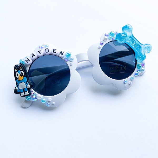 Custom Blue Dog Kids Sunglasses | Character Glasses | Fun Sunnies | Cute Shades | Monogram Children | Personalized Keepy Uppy