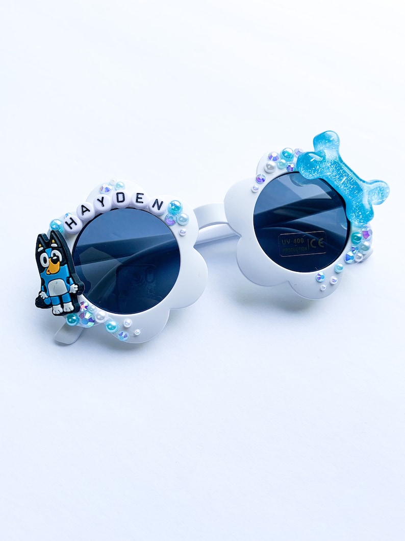 Custom Blue Dog Bingo Kids Sunglasses Character Glasses Fun Sunnies Cute Shades Monogram Children Personalized Keepy Uppy BLUEY