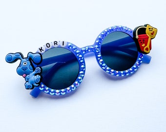 Custom Blue Dog Clues Shovel and Pail Kids Sunglasses | Character | Fun Sunnies | Cute Shades | Monogram Gift for Children | Personalized
