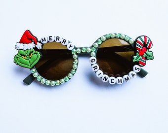Custom Grinchmas Christmas Green Kids Sunglasses | Character Glasses | Fun Sunnies | Shades | Monogram Gift for Child | Personalized Toddler