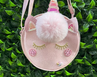 Custom Pink Unicorn Kids Purse Bag | Character Handbag | Fun Crossbody | Cute Clutch | Monogram Gift for Children | Personalized Embellished