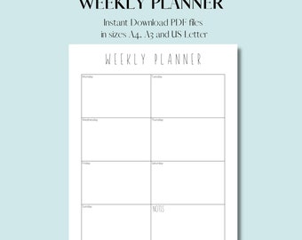 Weekly Planner l Minimalist Planner l Clean, neat and simple style l Portrait l Printable in sizes A4, A3 and US Letter