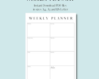 Weekly Planner l Minimalist Planner l Clean, neat and simple style l Portrait l Printable in sizes A4, A3 and US Letter