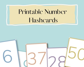 Printable number flashcards 1-50 l Color numbers l Homeschool and preschool learning l montessori l minimalist flashcards