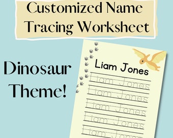 Customized Name Tracing Sheet with lined page Dinosaur Theme l Learn to write name l Name tracing practice l Homeschool and Preschool