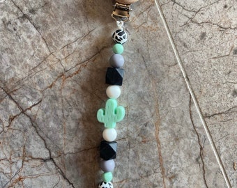 Mint Cactus Cow Print Custom Pacifier Clip| Personalized Silicone Pacifier Clip| Baby Shower Gifts| Newborn Baby Accessories|