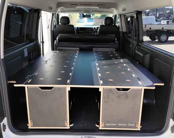 Toyota Hiace Fitout | Van Bed with 2 drawers | Campervan Conversion | Sleeping Platform for Camping | Black Formply | CNC cut