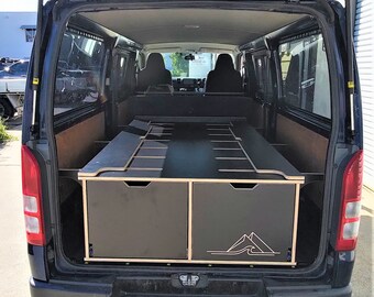 Toyota Hiace Fitout | Van Bed with 2 drawers | Campervan Conversion | Sleeping Platform for Camping | Black plywood | CNC cut