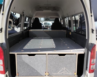 Toyota Hiace Fitout | Van Bed with 2 drawers | Campervan Conversion | Sleeping Platform for Camping | Silver grey birch plywood |  CNC cut