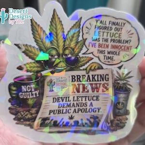 Devil Lettuce Funny Weed Sticker | Cannabis Humor Vinyl Sticker | Breaking News Pot Leaf Decal | Waterproof Stoner Gift