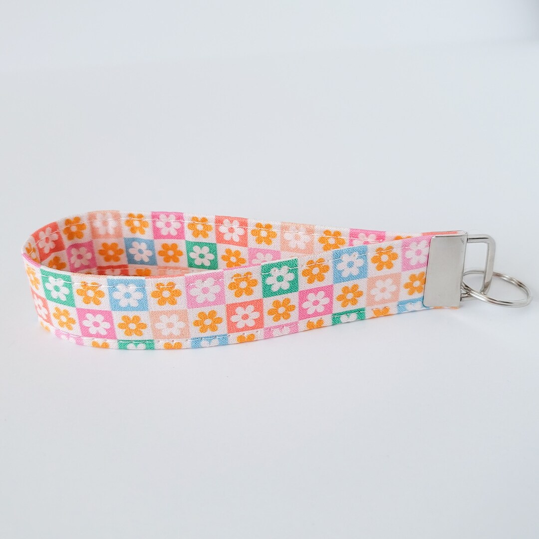 Rainbow Daisy Checkered Wristlet Cute Keychain Key Fob Etsy