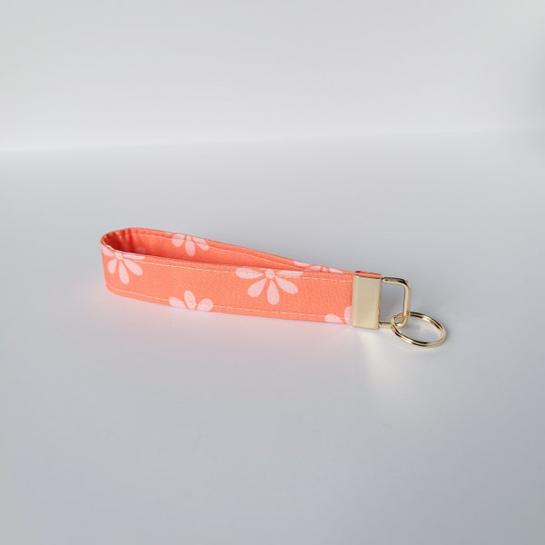 Daisy, Orange and Pink Key Fob Wristlet, Floral, Groovy Retro Keychain, Cute Keychain, Y2K, Handmade