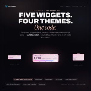 Twitch Stream Widget Bundle, 5 Animated Overlays, OBS StreamElements Kick YouTube, Goal Timer Stats