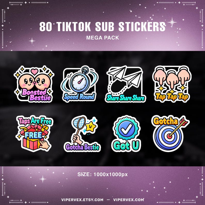 A close-up shot of the "Support Me," "Let's Go," and "Boosted Bestie" stickers, highlighting their clear text and friendly designs