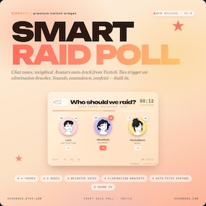 Smart Twitch Raid Poll Widget | Chat Voting Overlay | StreamElements OBS | Elimination Brackets Auto Avatars