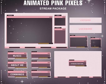 Animated Pink Pixel Twitch Overlay: Kawaii Vtuber Stream Package