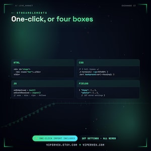 Animated live stats ticker widget for Twitch in a stock-market terminal style, scrolling follower count, subs and viewers with green up and red down arrows and CRT glow, a stream stats overlay for StreamElements and OBS.