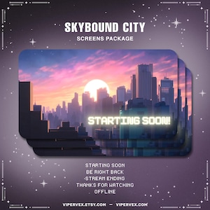 Animated Twitch Overlay Screens Sky Bound, Starting Soon Scene, Be Right Back, Offline Screen, Ending Soon, Twitch Layout