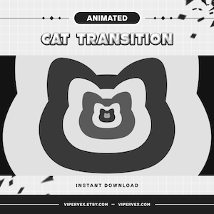 Transição Twitch Cat Stinger, Transição Kitty Preto e Branco, Sobreposição para Twitch Streaming, Moon Kitty, Configuração de Stream, Transição Personalizada