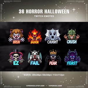 Horror Twitch Emotes – 36 Scary PNG Emotes for Streamers, Discord & TikTok