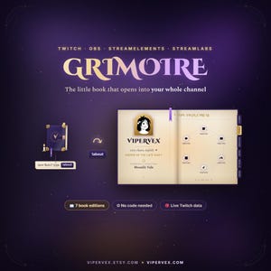 Animated Twitch Overlay Spellbook Intro Widget, Profile Book with Goals, Commands, OBS StreamElements Streamlabs