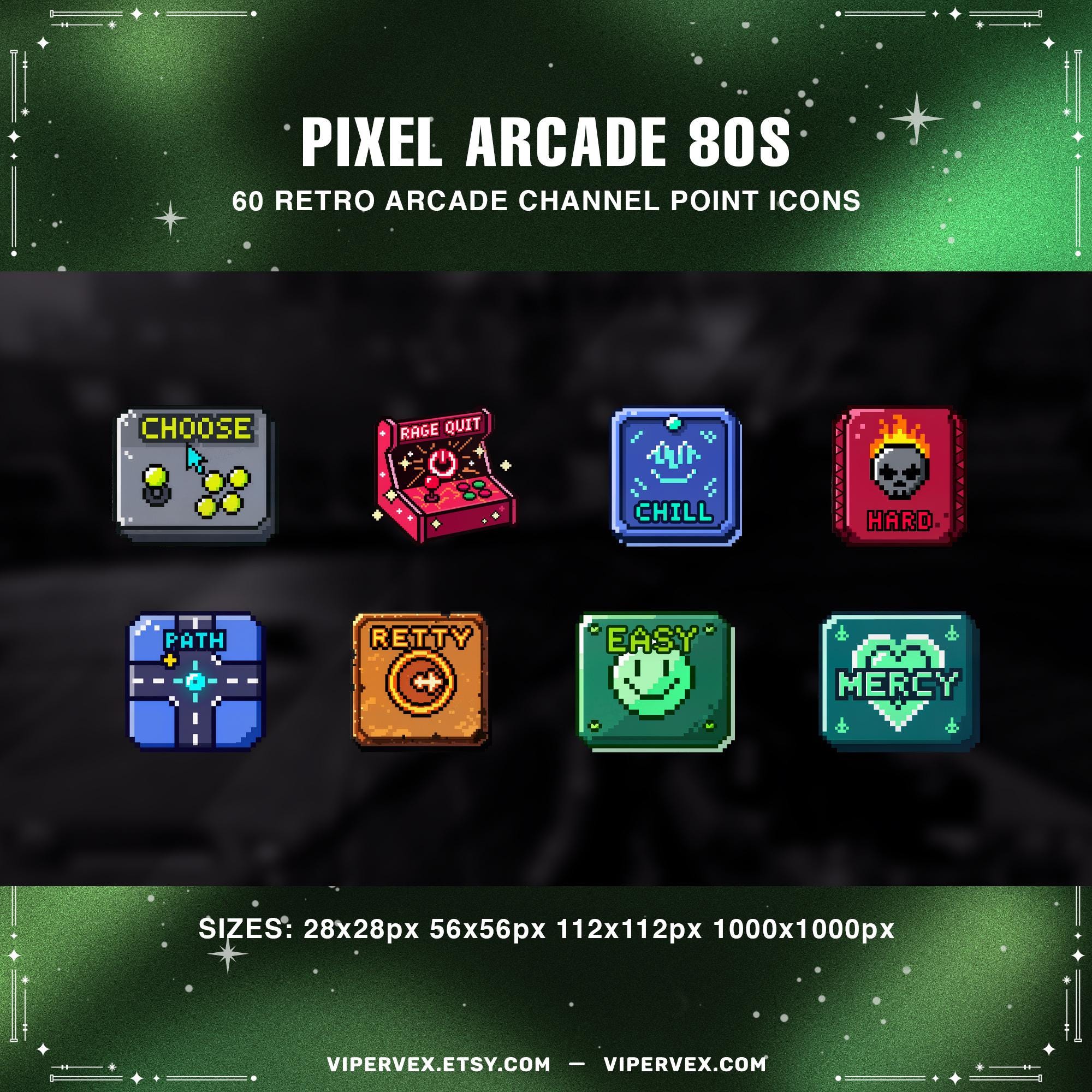 Twitch Channel Points Retro 80s Arcade Pixel Art Icons | Vintage Gaming ...