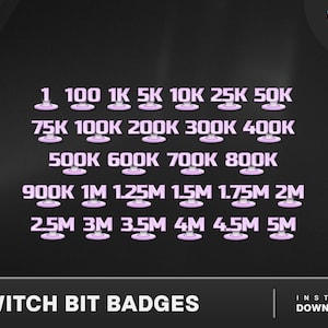 Holographic Twitch Bit Badges, 28x Twitch Bit Badges / Bit Tier Badges / Number bit badges / Twitch Sub Badges