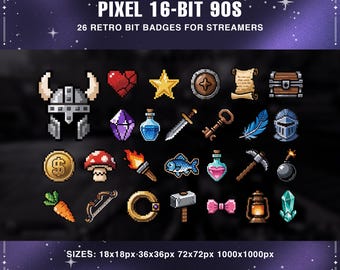 16-Bit Pixel Art Twitch Badges | Retro Gaming Icons (PNG)